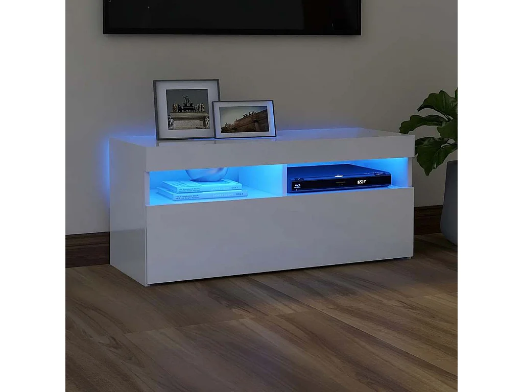 Meuble TV avec lumières LED blanc brillant 90x35x40 cm