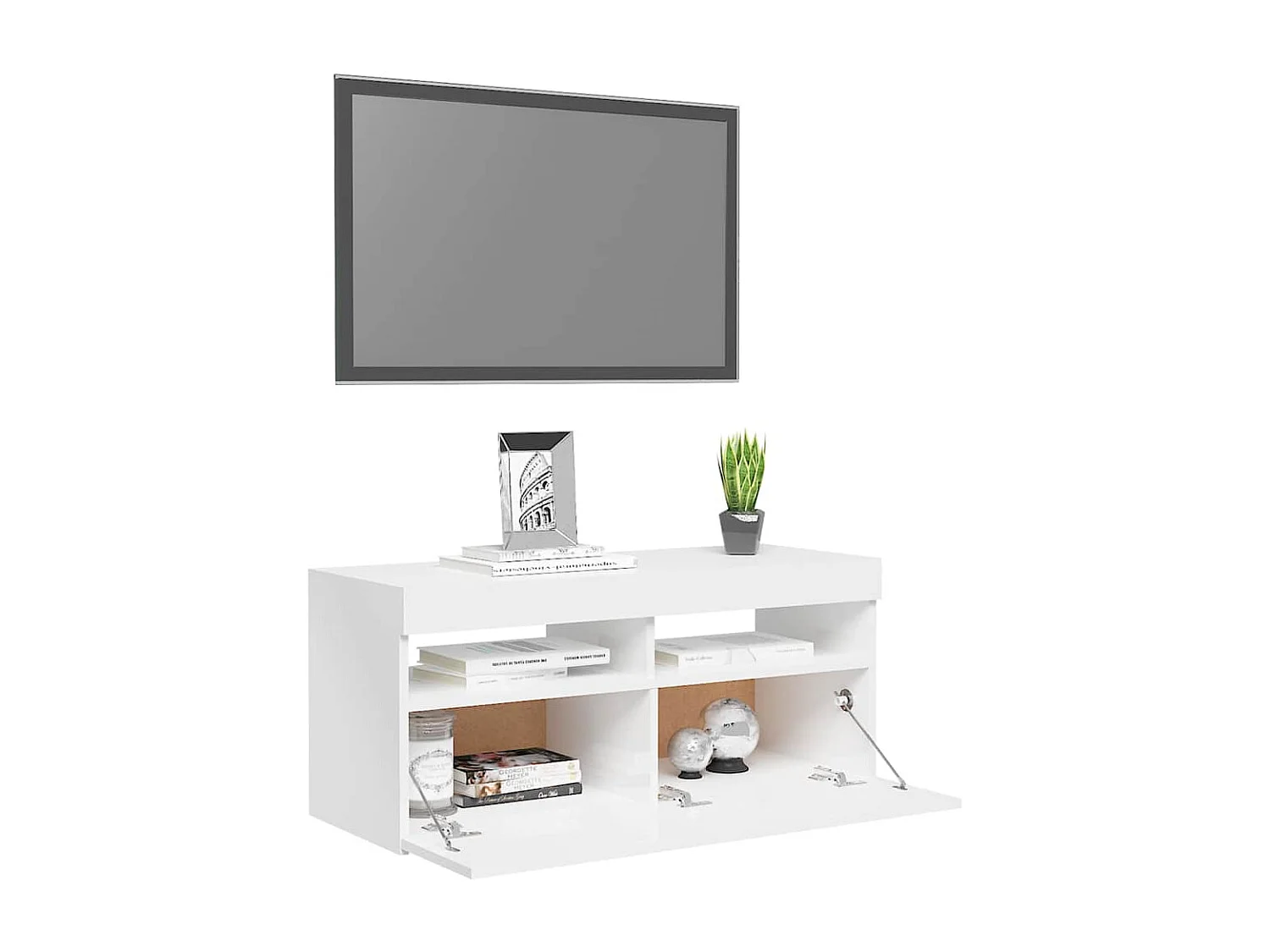 Meuble TV avec lumières LED blanc brillant 90x35x40 cm
