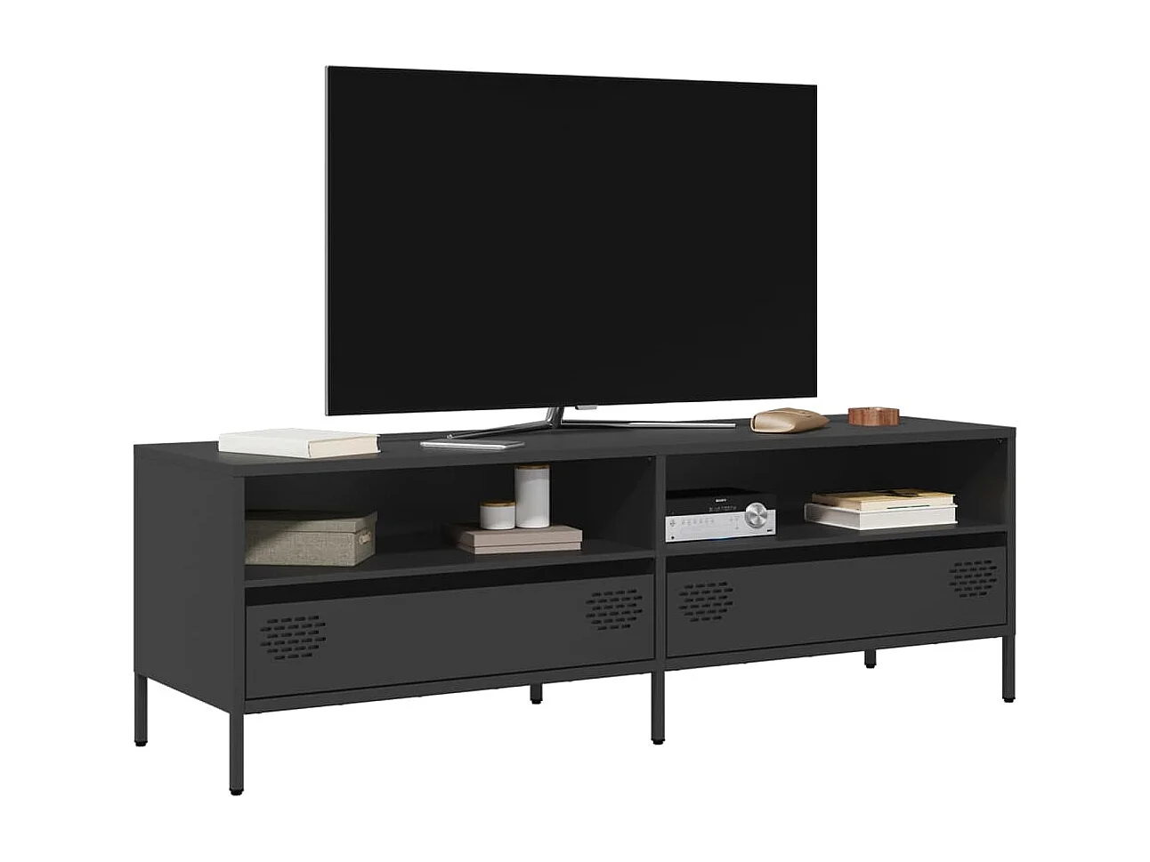 Meuble TV noir 135x39x43,5 cm acier laminé à froid