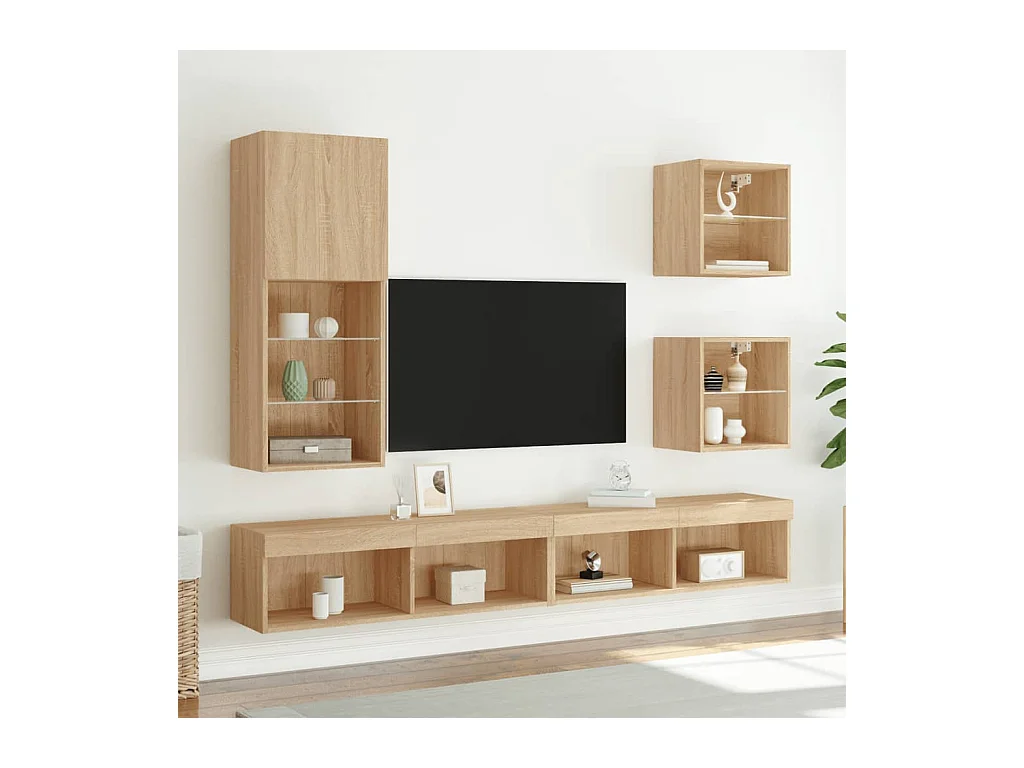 Meuble TV avec lumières LED chêne sonoma 40,5x30x102 cm