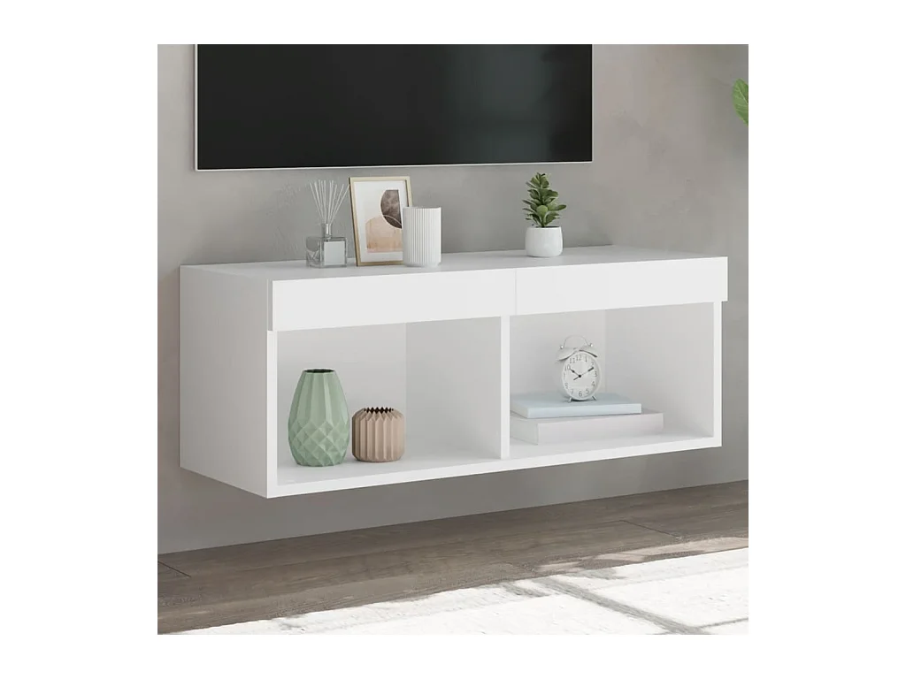 Meuble TV avec lumières LED blanc 80x30x30 cm