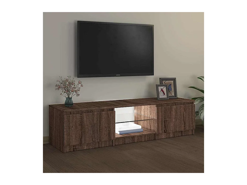 Meuble TV avec lumières LED Chêne marron 140x40x36 cm