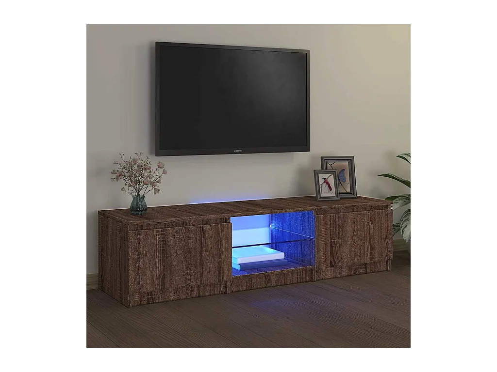 Mueble de TV con luces LED Roble marrón 140x40x36 cm