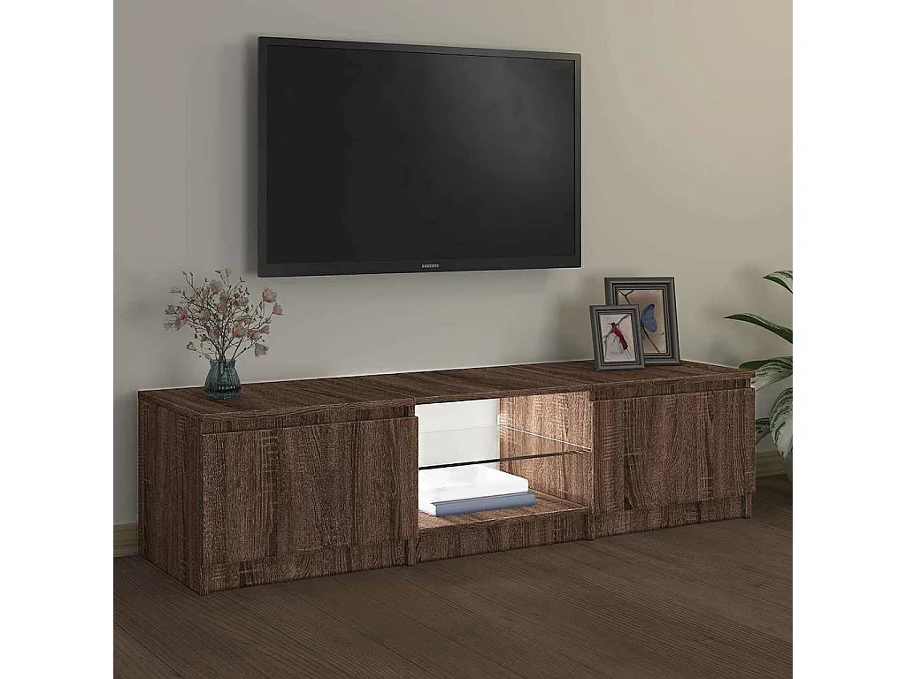 Meuble TV avec lumières LED Chêne marron 140x40x36 cm