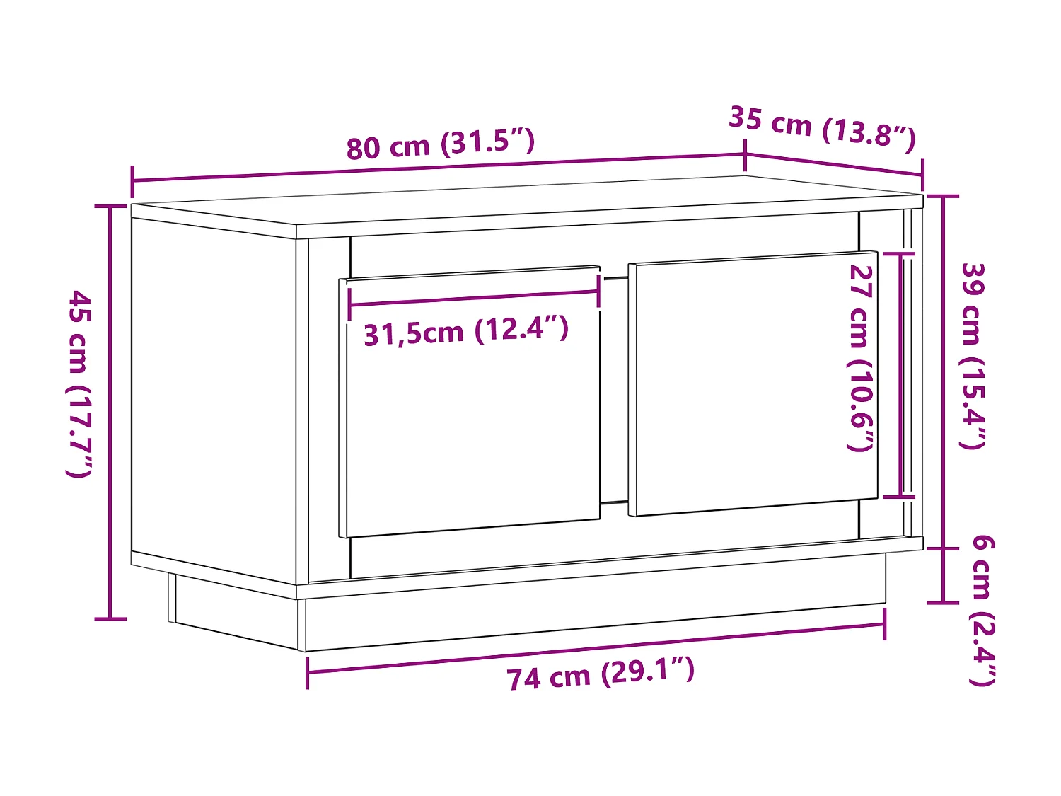 Handgemaakte eikenhouten tv-kast 80x35x45 cm van bewerkt hout