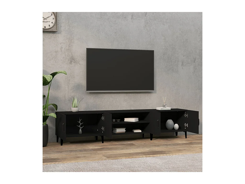 Meuble TV noir 180x31,5x40 cm bois d'ingénierie