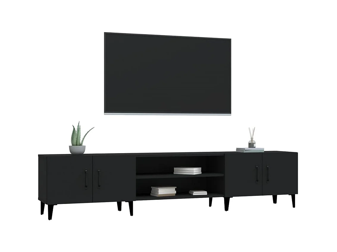 Meuble TV noir 180x31,5x40 cm bois d'ingénierie