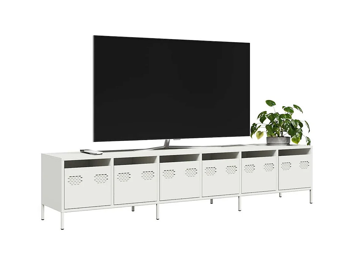 Weißer TV-Schrank 202 x 39 x 43,5 cm aus kaltgewalztem Stahl