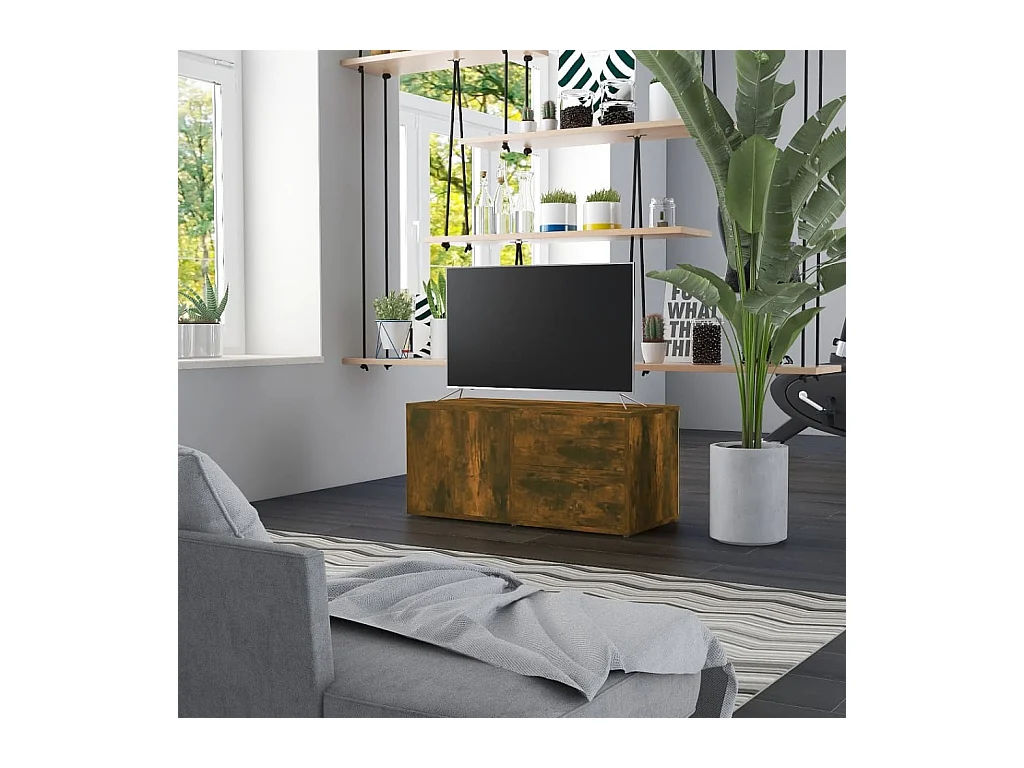 Meuble TV Chêne fumé 80x34x36 cm Bois d'ingénierie