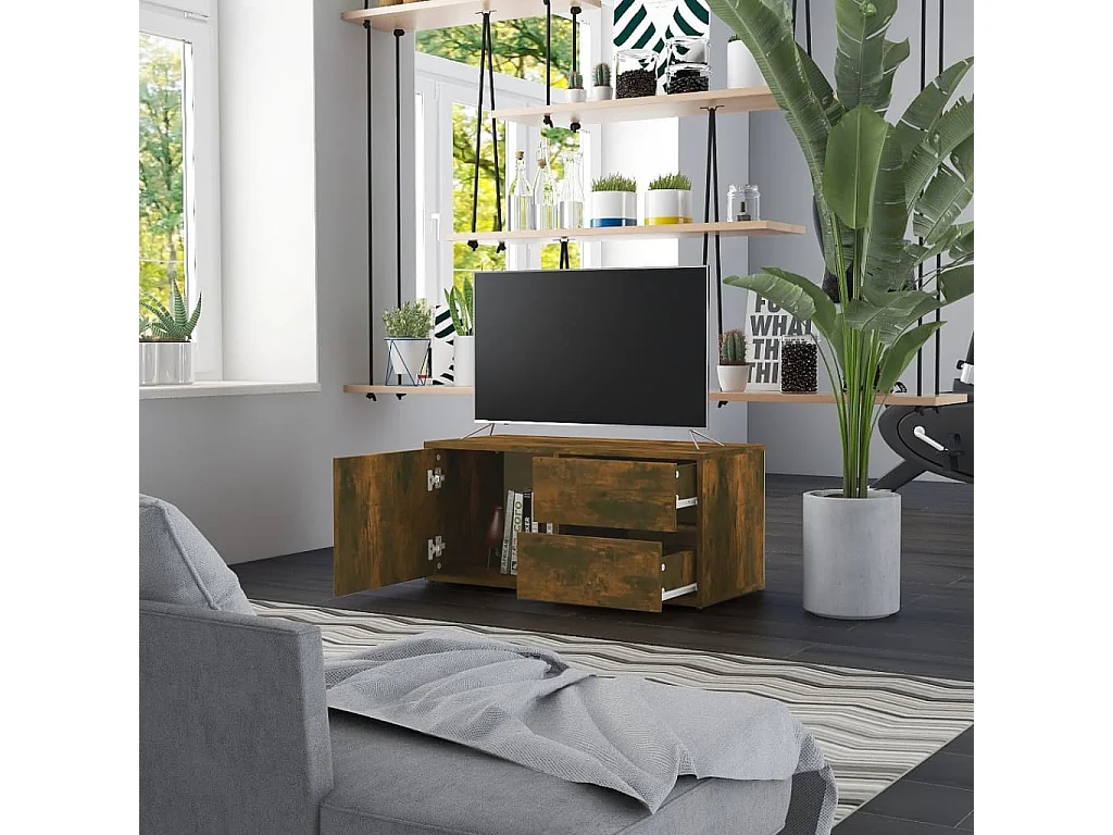 Meuble TV Chêne fumé 80x34x36 cm Bois d'ingénierie