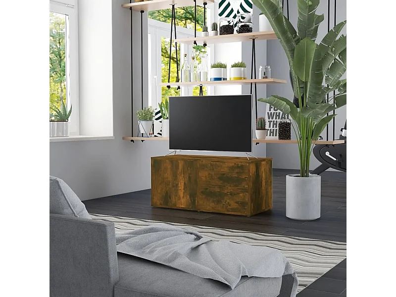 Meuble TV Chêne fumé 80x34x36 cm Bois d'ingénierie