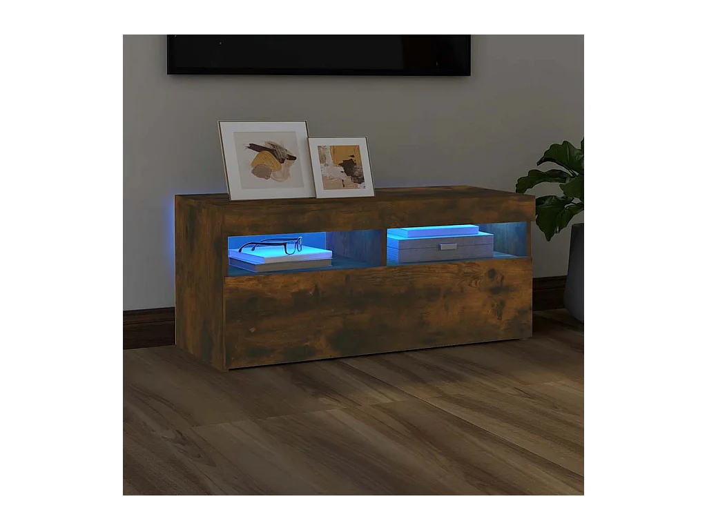 Meuble TV avec lumières LED Chêne fumé 90x35x40 cm