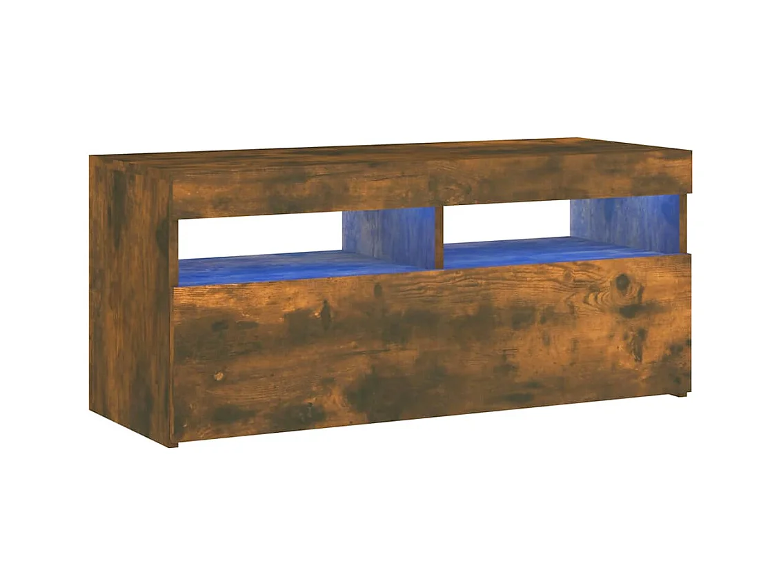 Meuble TV avec lumières LED Chêne fumé 90x35x40 cm