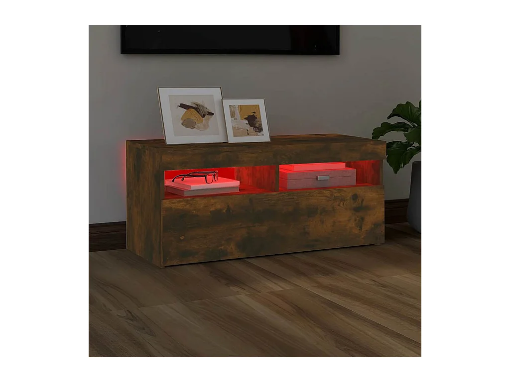 Meuble TV avec lumières LED Chêne fumé 90x35x40 cm