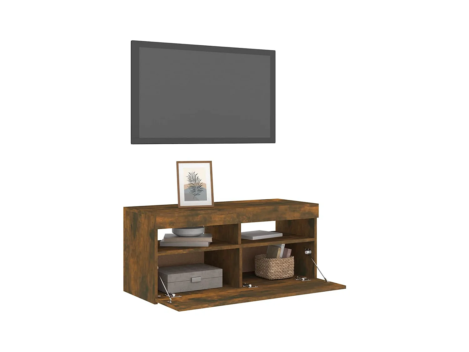 Meuble TV avec lumières LED Chêne fumé 90x35x40 cm