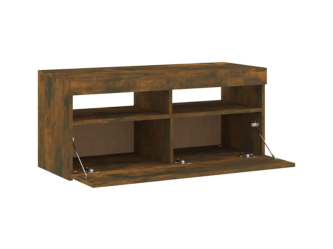 Meuble TV avec lumières LED Chêne fumé 90x35x40 cm