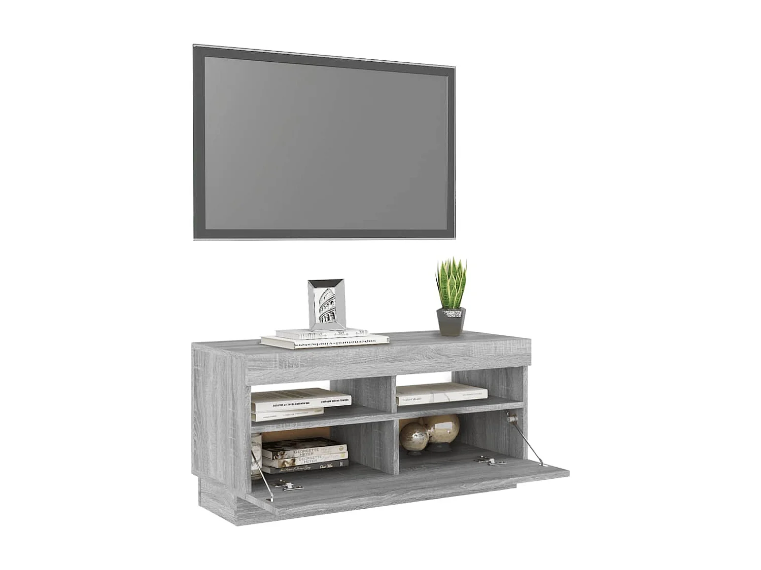 Mobile TV con luci LED Sonoma grigio 80x35x40 cm