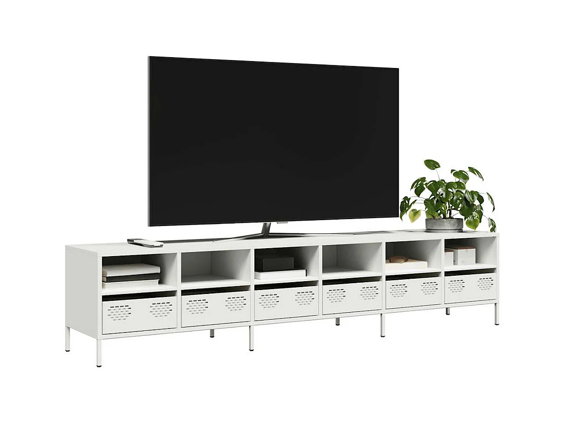 Weißer TV-Schrank 202 x 39 x 43,5 cm aus kaltgewalztem Stahl