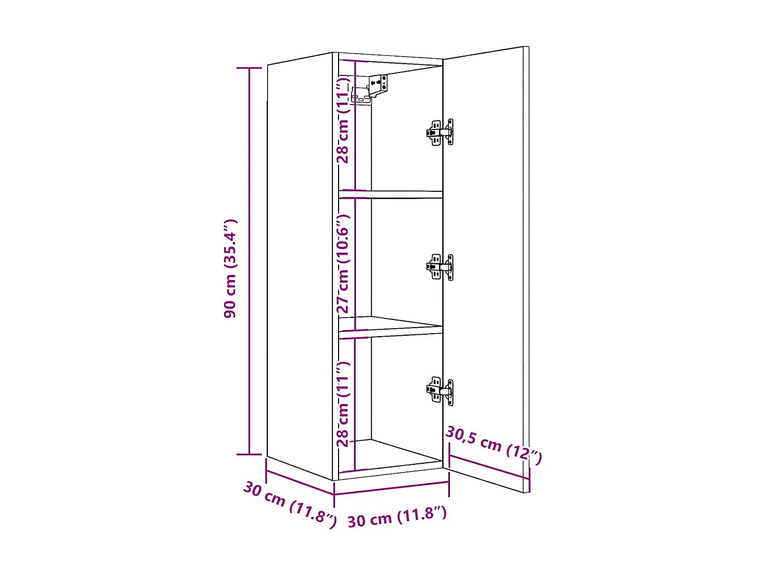 Handgefertigter TV-Schrank aus Eichenholz 30,5x30x90 cm