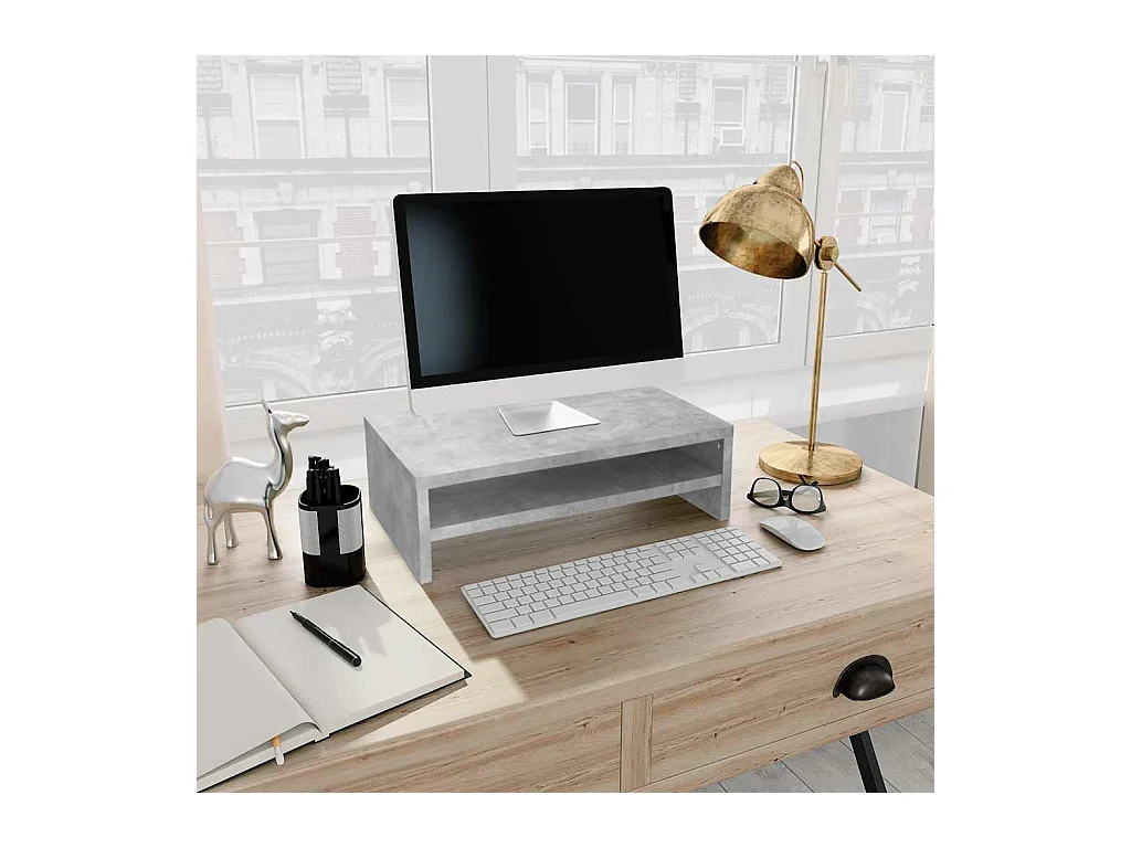 Soporte para monitor de madera de ingeniería gris hormigón 42 x 24 x 13 cm