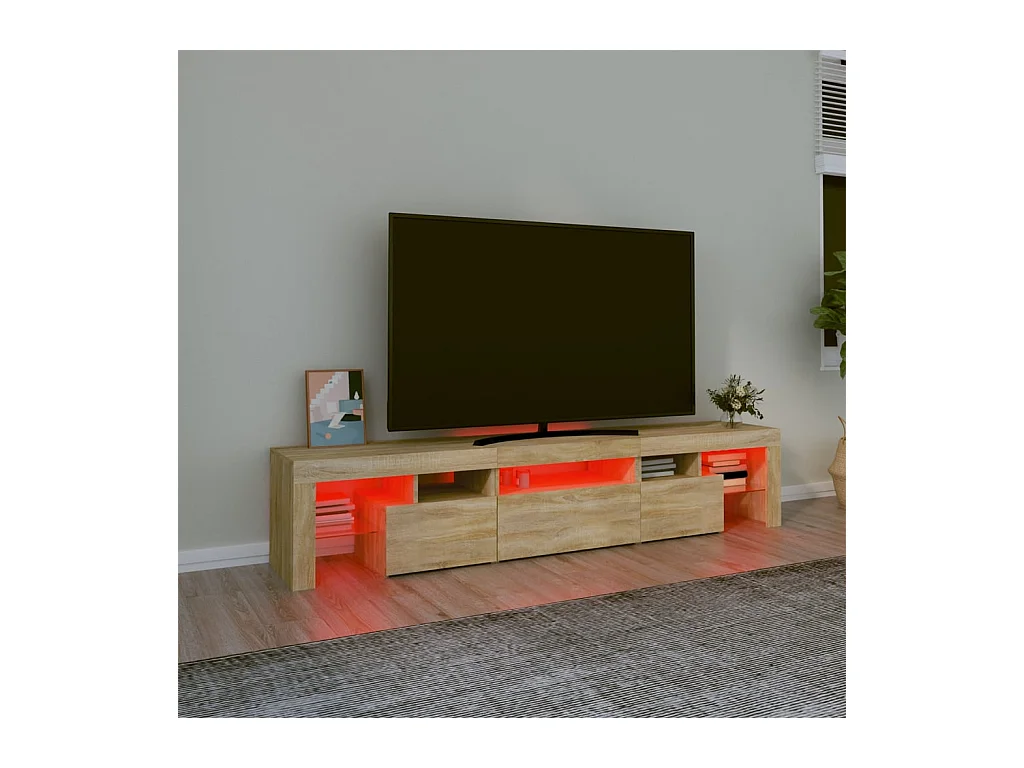 Meuble TV avec lumières LED Chêne sonoma 200x36,5x40 cm