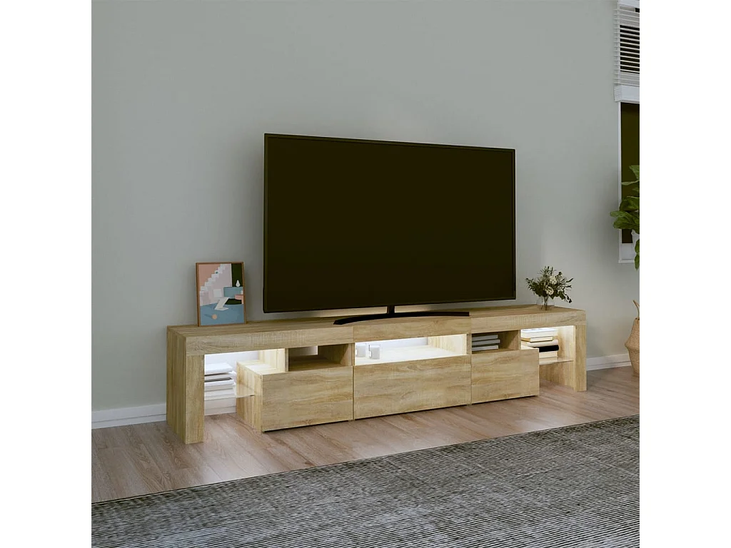 Mobile TV con luci LED Rovere Sonoma 200x36,5x40 cm