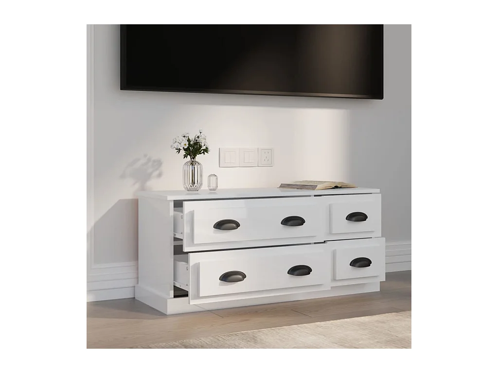 Meuble TV blanc brillant 100x35,5x45 cm bois d'ingénierie