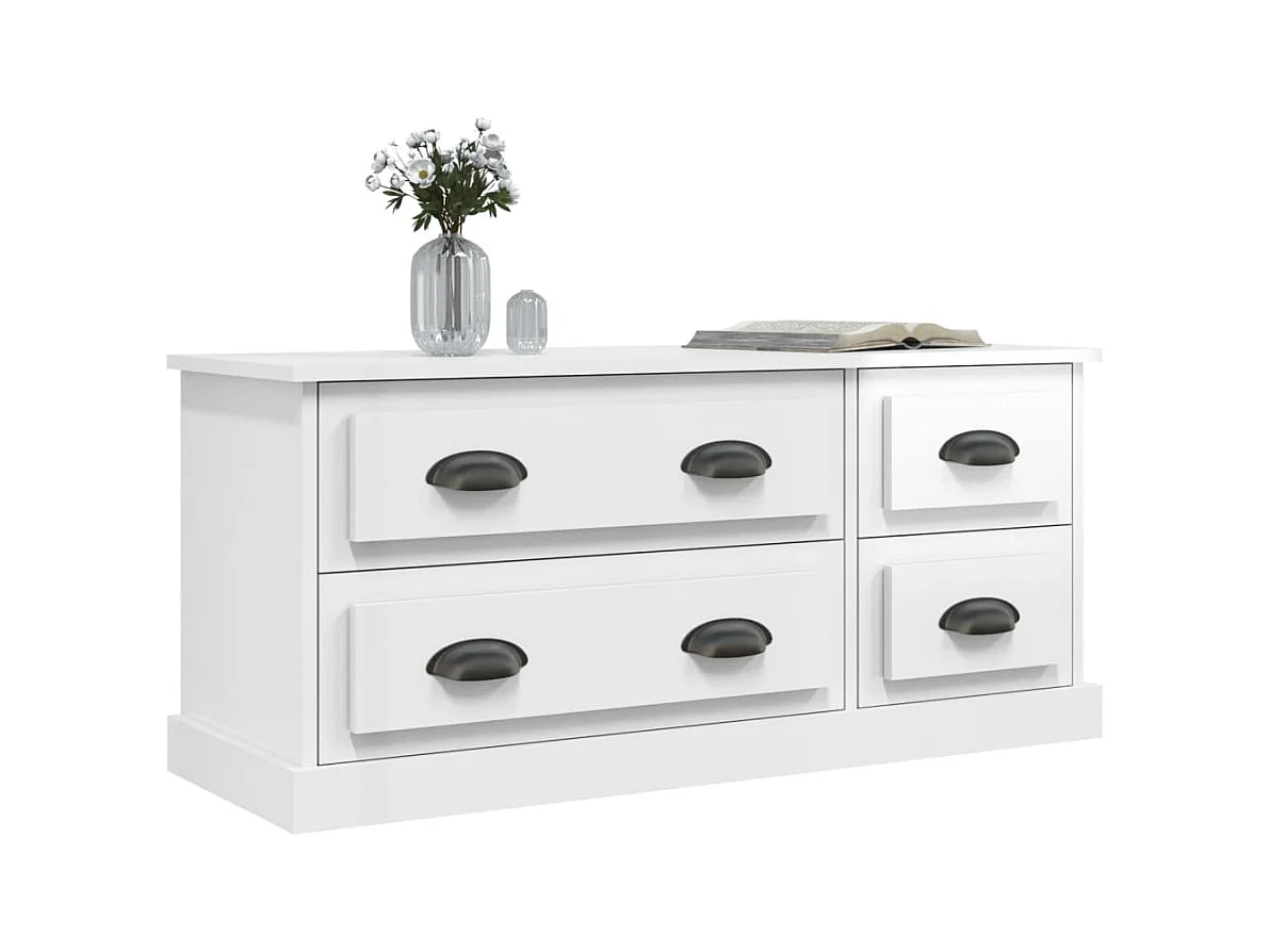 Meuble TV blanc brillant 100x35,5x45 cm bois d'ingénierie