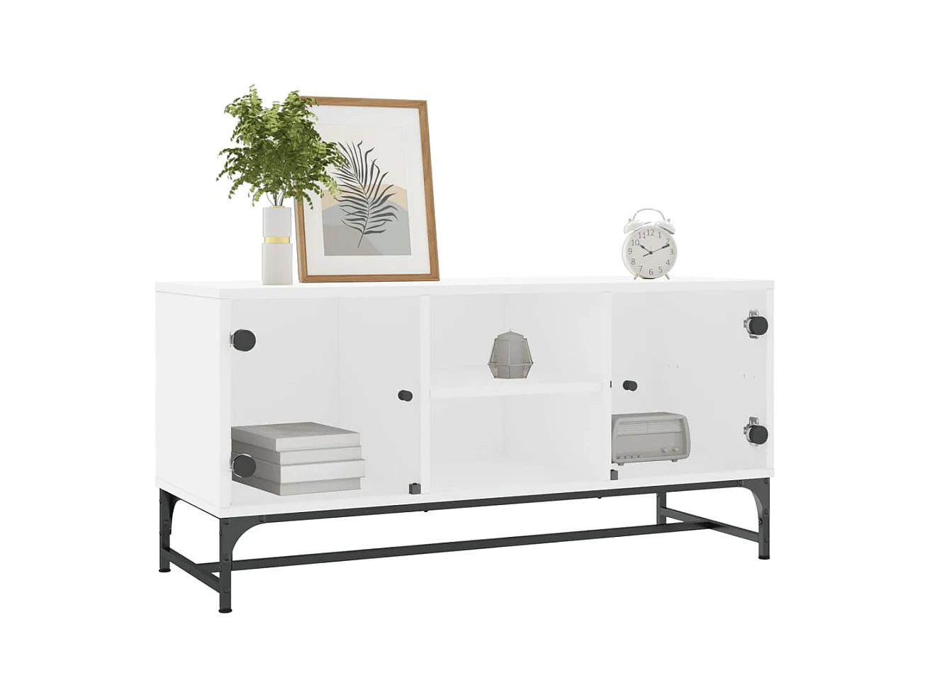 Meuble TV avec portes en verre blanc 102x37x50 cm