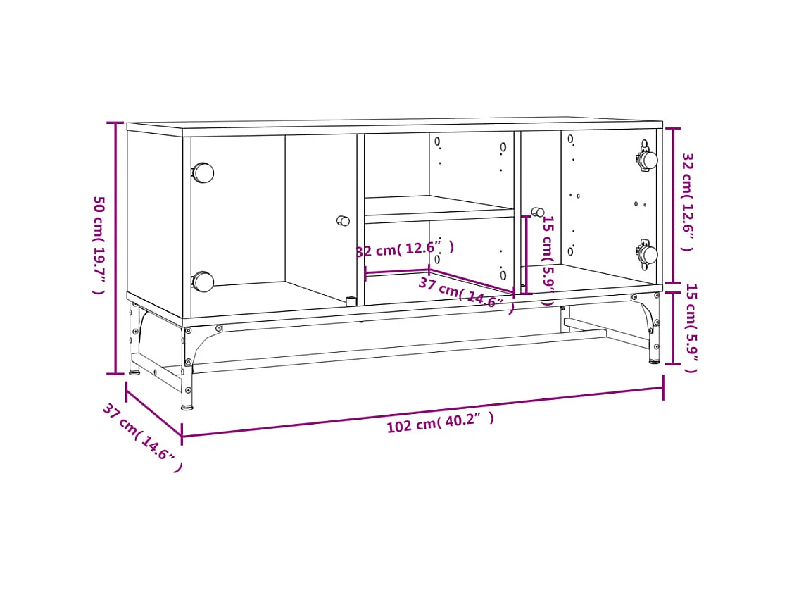 Meuble TV avec portes en verre blanc 102x37x50 cm