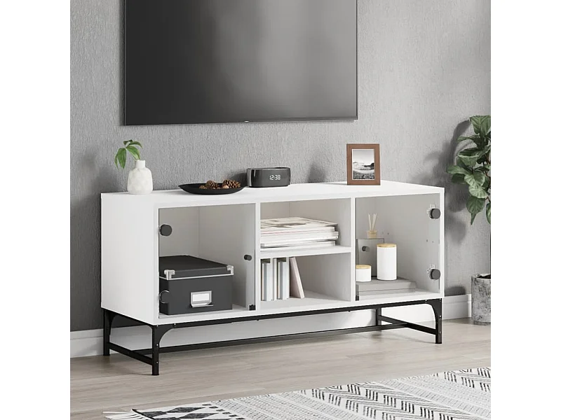 Mobile porta TV con ante in vetro bianco 102x37x50 cm
