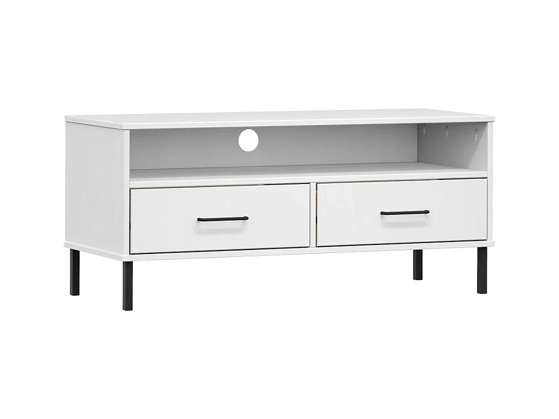 Meuble TV avec pieds en métal Blanc Bois de pin massif OSLO