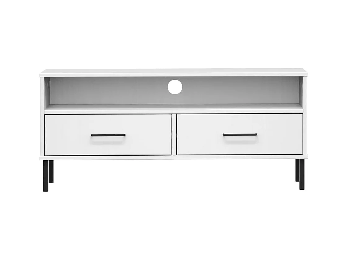 Meuble TV avec pieds en métal Blanc Bois de pin massif OSLO
