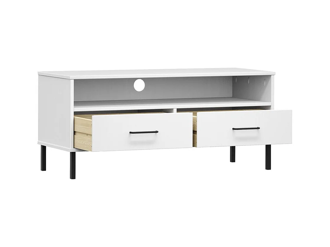 Meuble TV avec pieds en métal Blanc Bois de pin massif OSLO