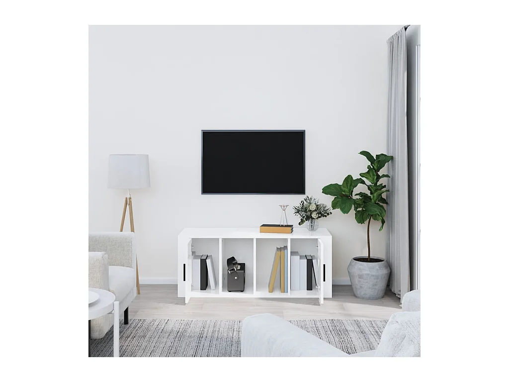 Meuble TV Blanc brillant 100x35x40 cm Bois d'ingénierie