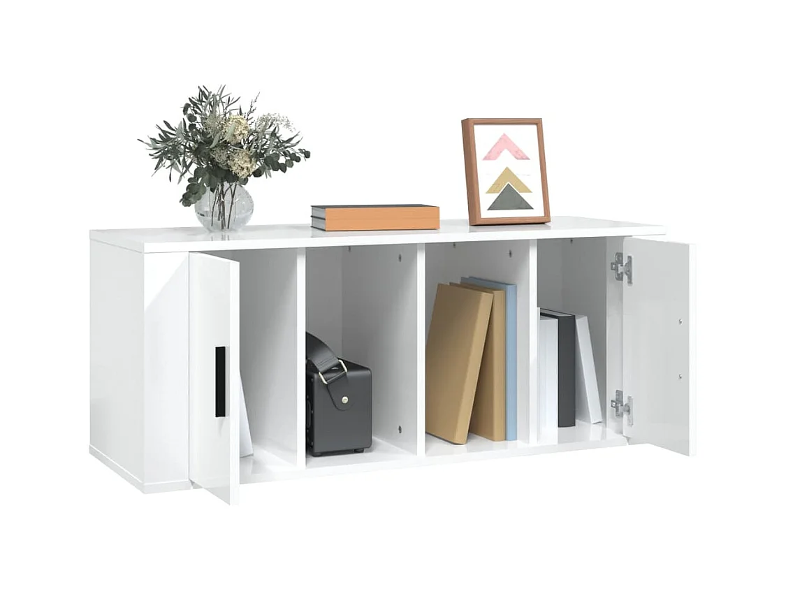 Meuble TV Blanc brillant 100x35x40 cm Bois d'ingénierie