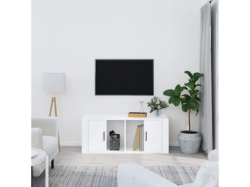 Meuble TV Blanc brillant 100x35x40 cm Bois d'ingénierie