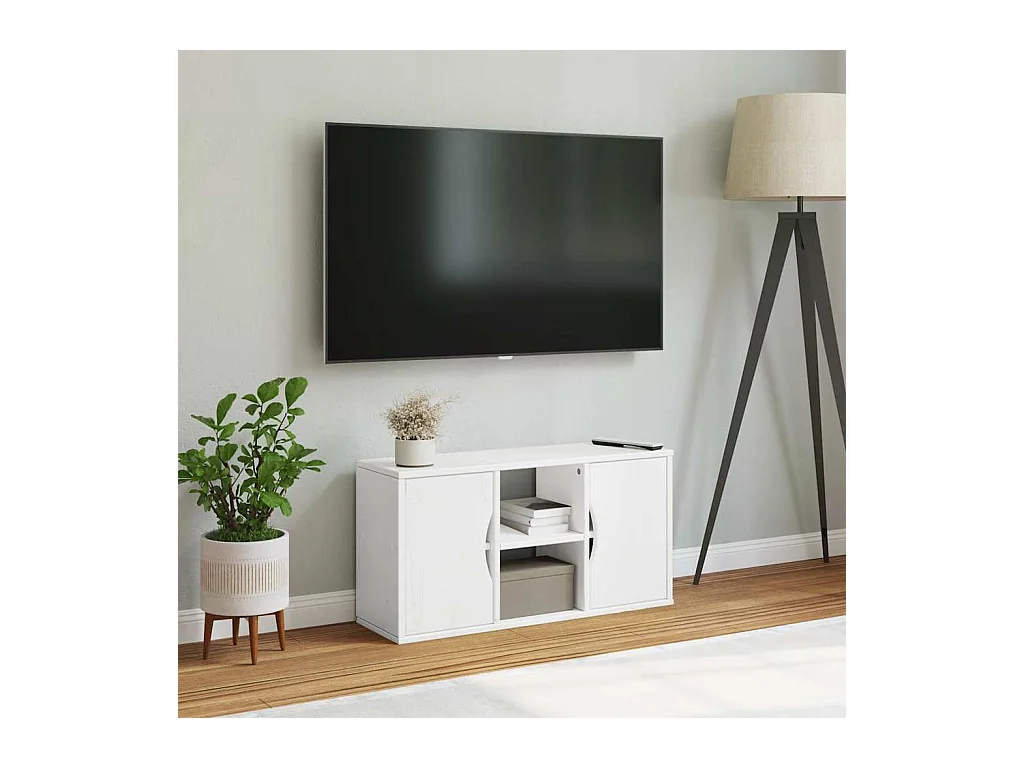 Meuble TV  blanc 79x24x40 cm bois massif pin