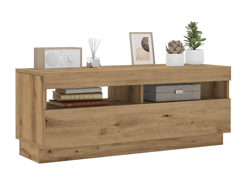 TV-standaard met LED-verlichting, handgemaakt eikenhout