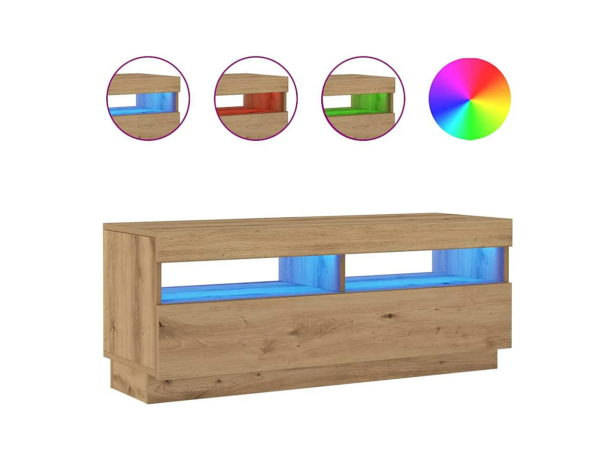 Meuble TV avec lumières LED chêne artisanal bois d'ingénierie