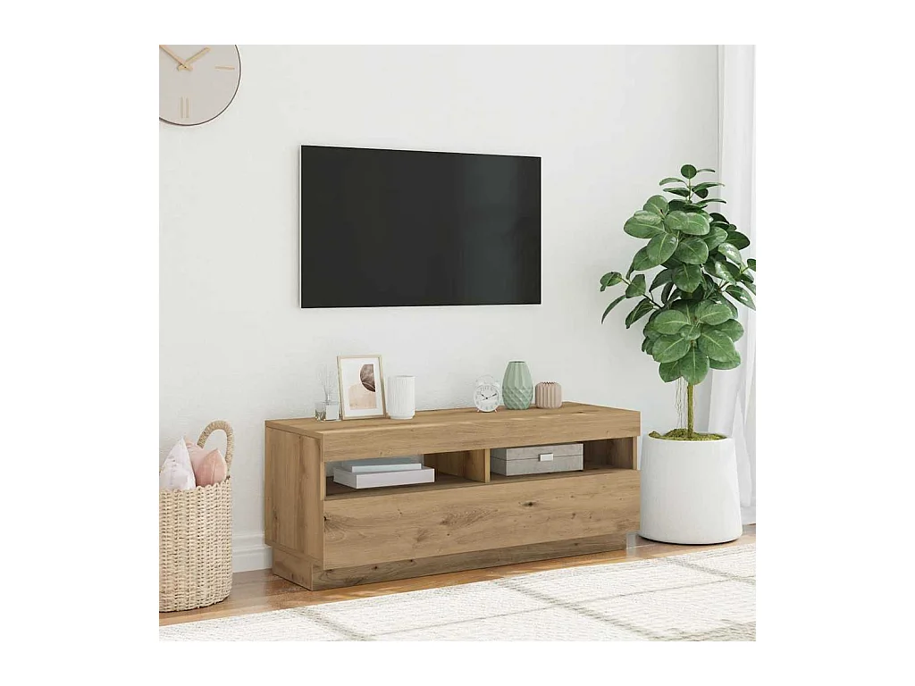 Meuble TV avec lumières LED chêne artisanal bois d'ingénierie