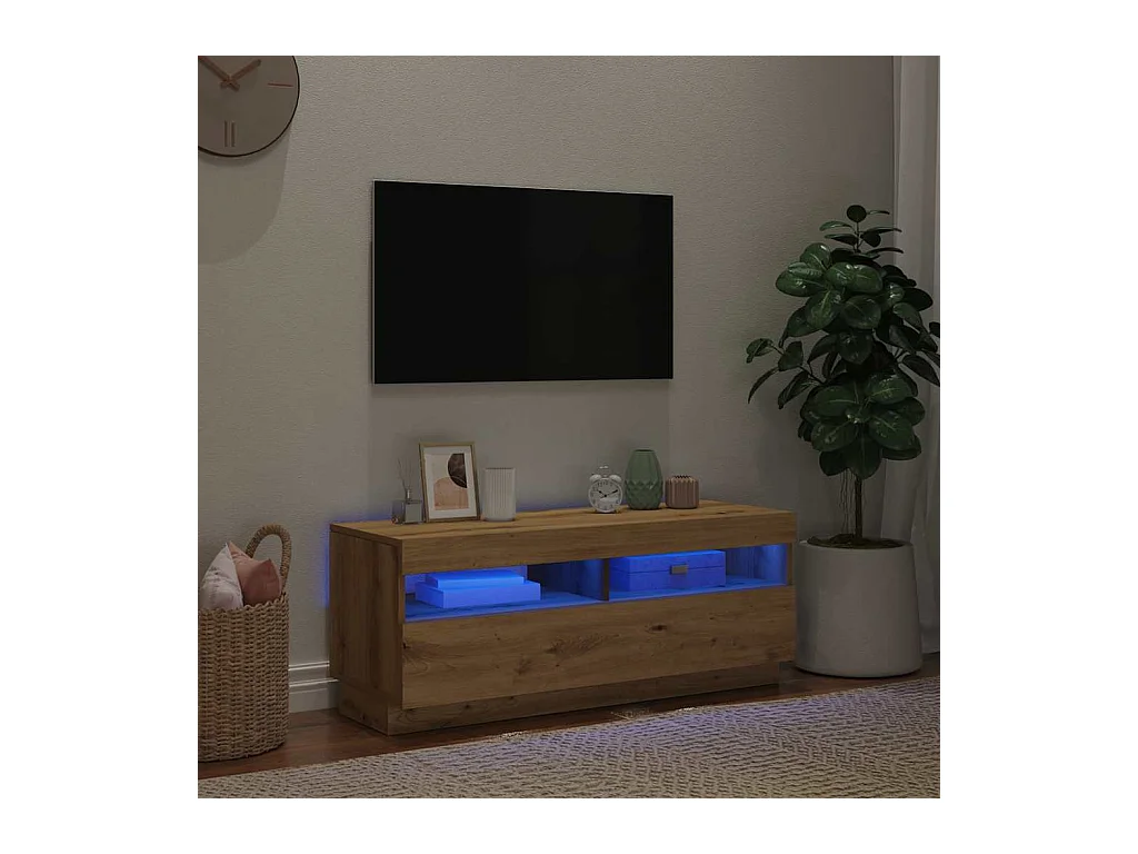 Meuble TV avec lumières LED chêne artisanal bois d'ingénierie