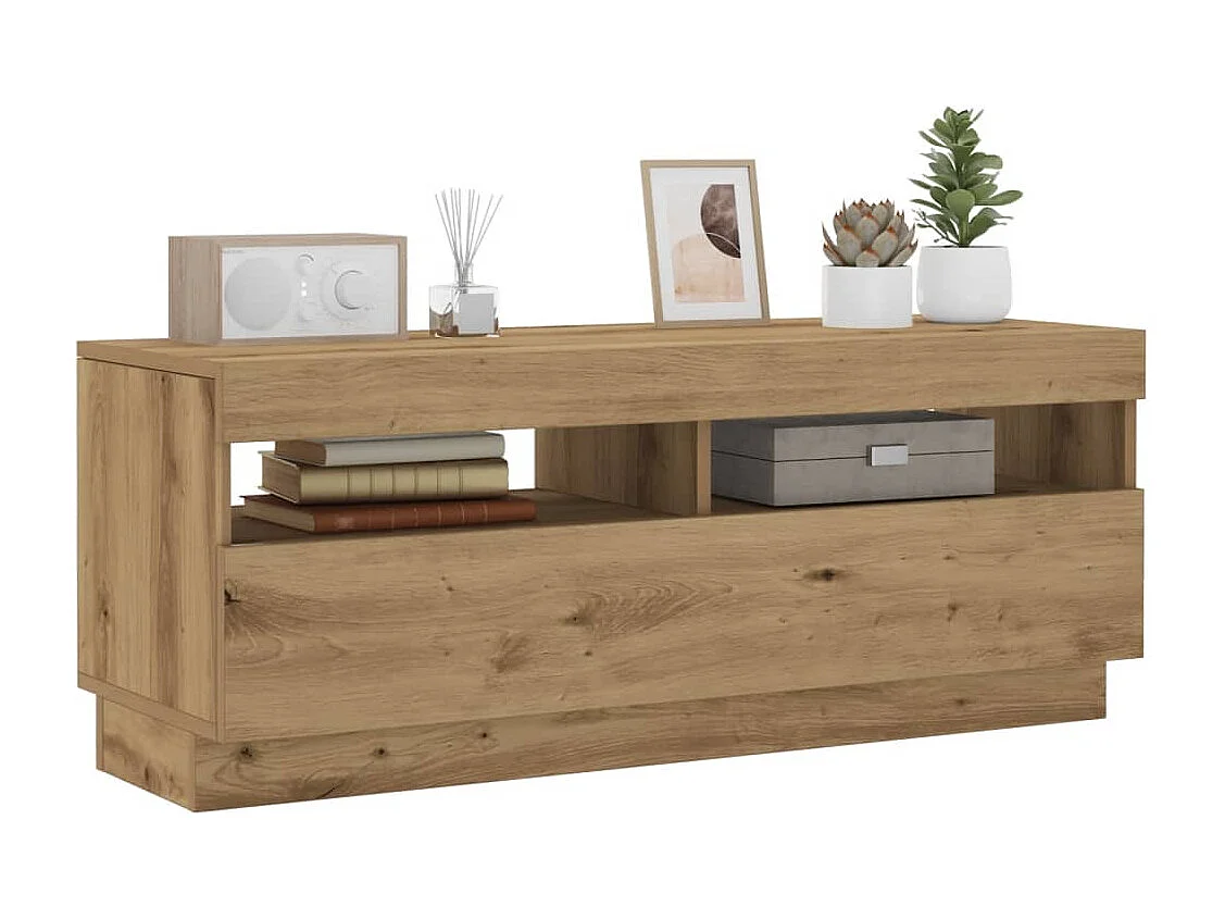 Meuble TV avec lumières LED chêne artisanal bois d'ingénierie