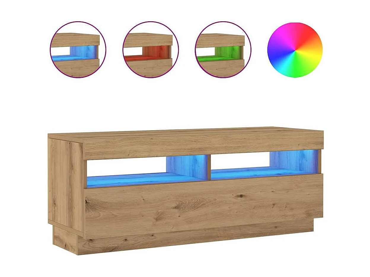 Meuble TV avec lumières LED chêne artisanal bois d'ingénierie