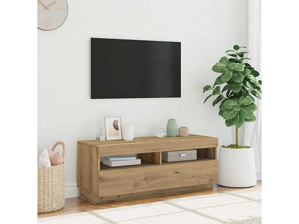 Meuble TV avec lumières LED chêne artisanal bois d'ingénierie