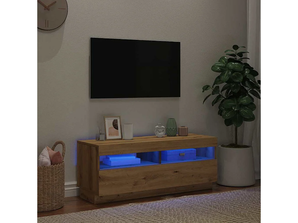 Meuble TV avec lumières LED chêne artisanal bois d'ingénierie