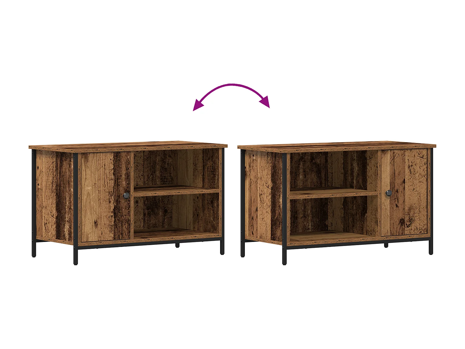 Antieke houten tv-kast 80x40x50 cm in spaanplaat en staal