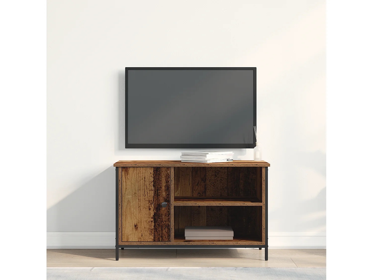 Antieke houten tv-kast 80x40x50 cm in spaanplaat en staal