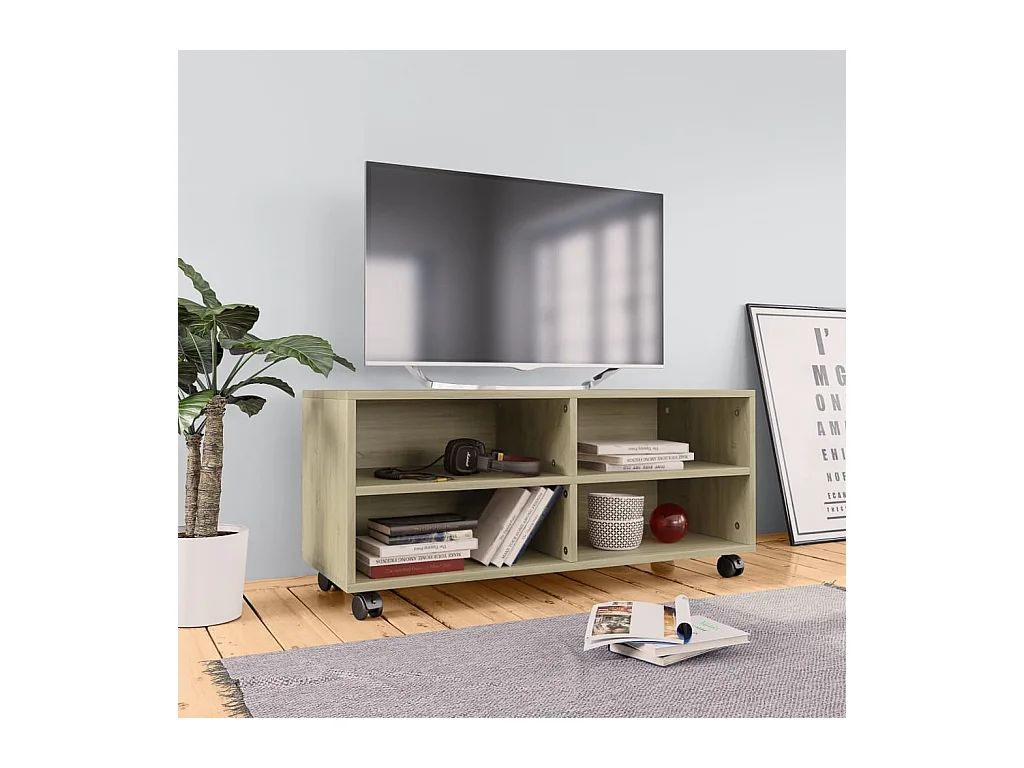 Mobile TV con ruote in legno ingegnerizzato Sonoma Oak