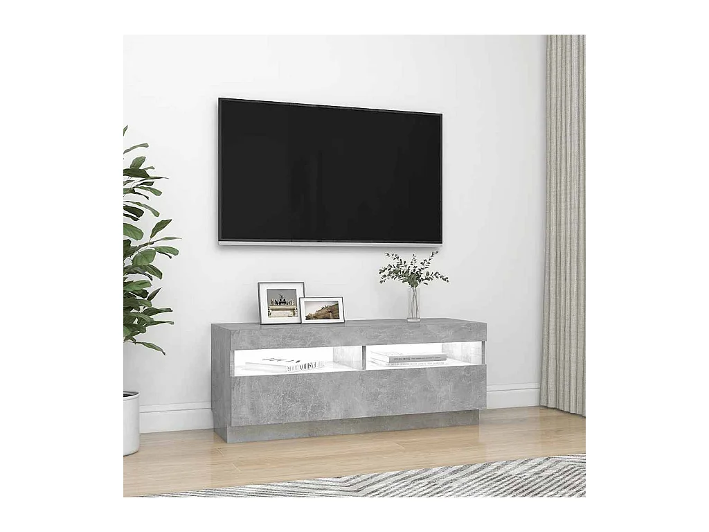 Meuble TV avec lumières LED gris béton 100x35x40 cm